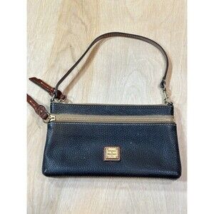 Vintage Dooney & Bourke Pebble Grain Black Leather Slim Wristlet Clutch